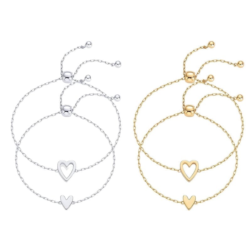 Adjustable Love Friendship Two Bracelet Pack - Silver + Gold