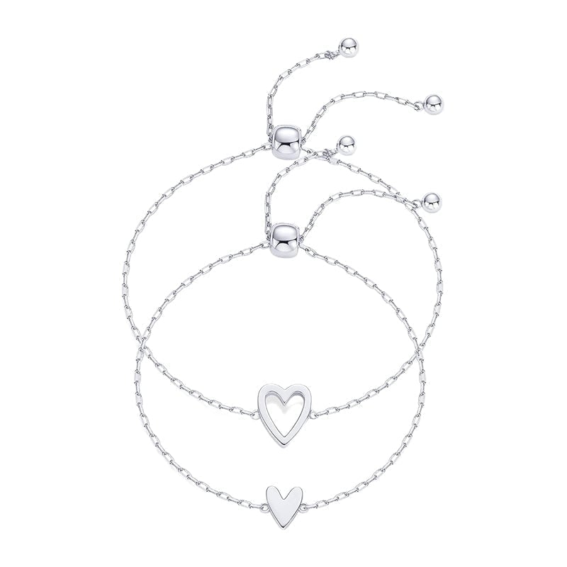 Adjustable Love Friendship Two Bracelet Pack - Silver