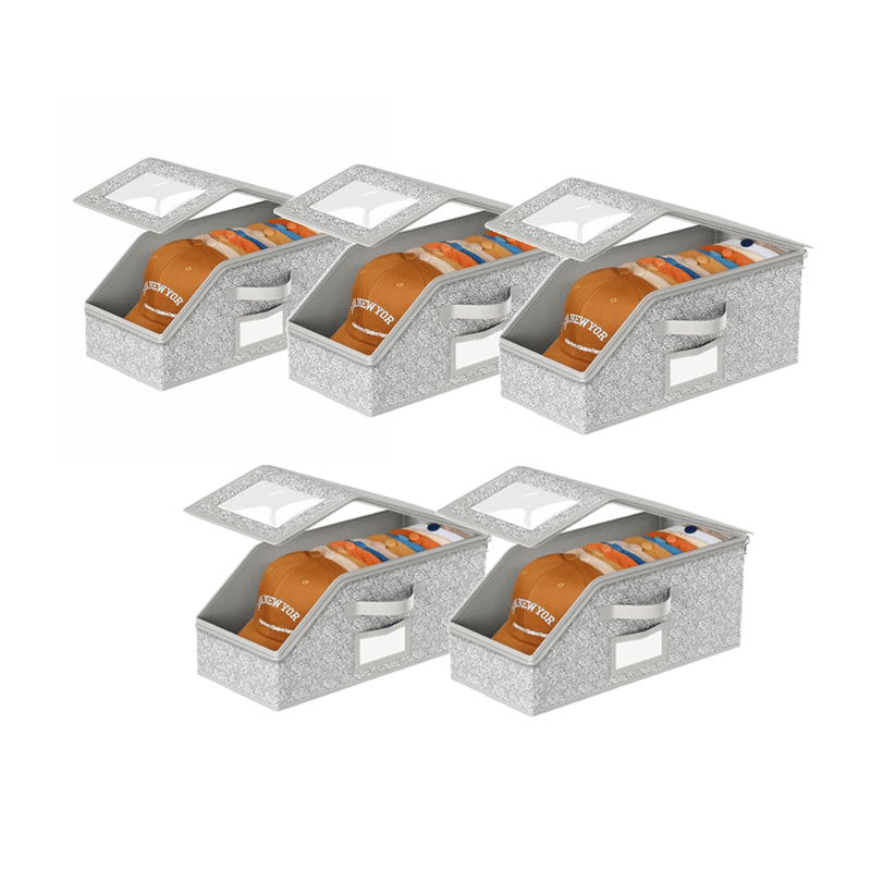 Foldable Dust-Proof Hat Storage Box - Grey, 5 PCS