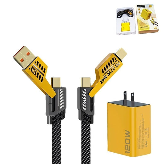 120W Dual USB & Dual Type-C Fast Charger - 1 set（4-port + Mech Line Set）, US Plug