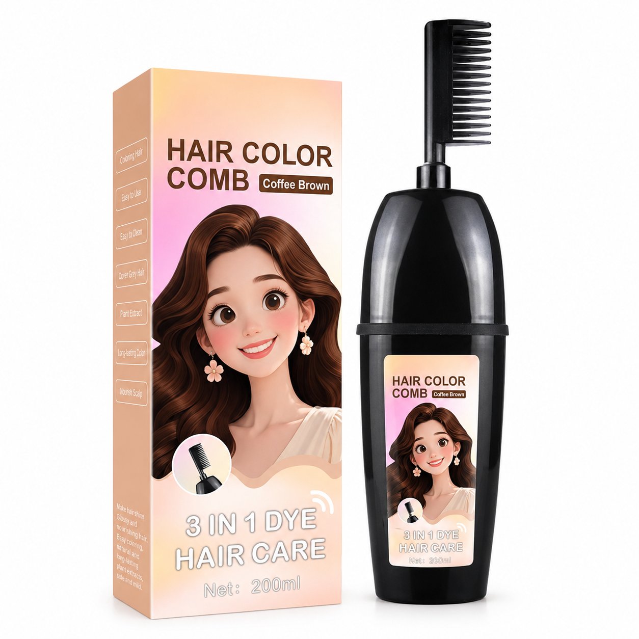 3-in-1 Hair Color Comb – Easy Gray Coverage & Hair Care - Coffee Brown