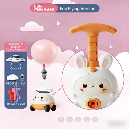 Balloon Launcher Toy Set - 2 White Rabbit Cars+2 UFO Flying Sets+50 Balloons