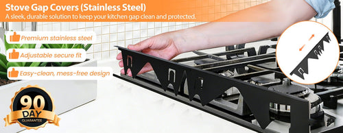 2-Pack Retractable Stainless Steel Stove Gap Covers - Black, 4pcs