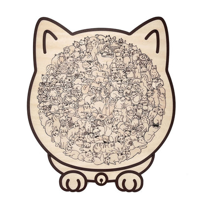 135-Piece Cat-Shaped Wooden Puzzle - Natural Wood Tone