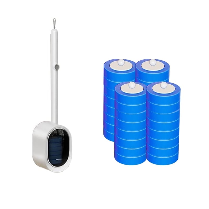New White Opaque Flip-Top Toilet Brush+32 Replacement Heads