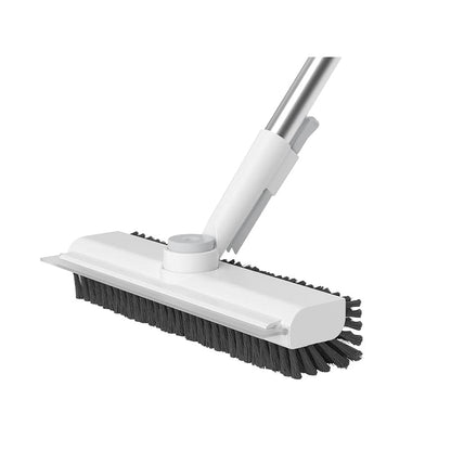 Hard Bristle Tile Floor Brush - white (360° swivel head + hidden clip + steel handle)
