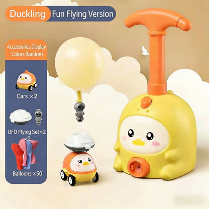 Balloon Launcher Toy Set - 2 Yellow Duck Cars+2 UFO Flying Sets+50 Balloons