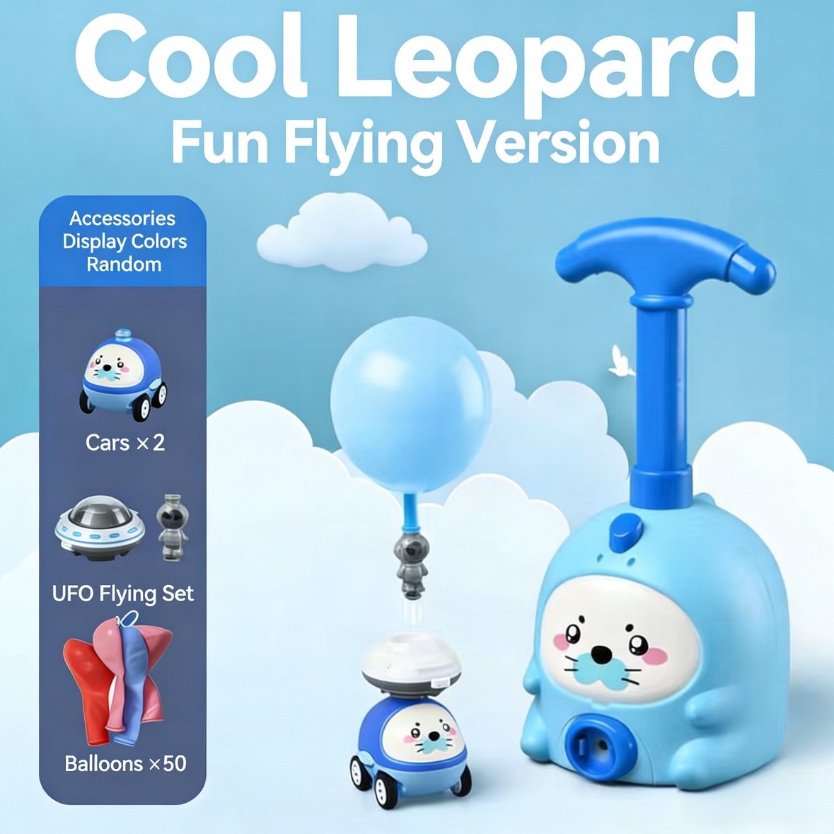 Balloon Launcher Toy Set - 2 Blue Seal Cars+2 UFO Flying Sets+50 Balloons