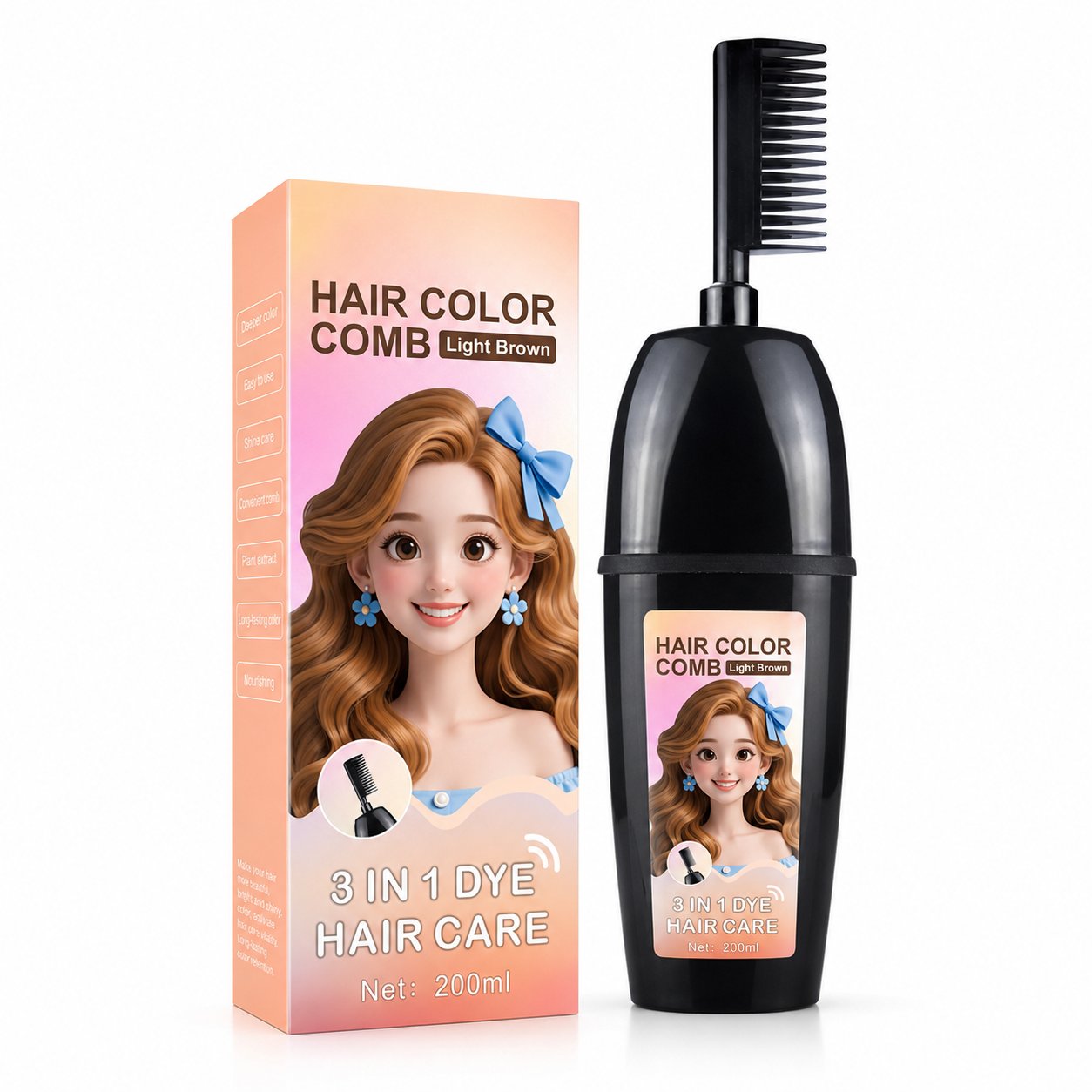 3-in-1 Hair Color Comb – Easy Gray Coverage & Hair Care - Light Brown