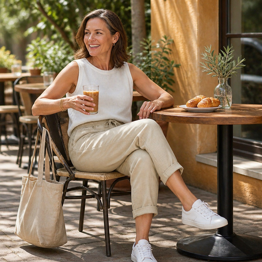 LuxeraSilk™ – Relaxed Cotton-Linen Drawstring Pants with Elastic Waist