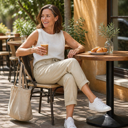 LuxeraSilk™ – Relaxed Cotton-Linen Drawstring Pants with Elastic Waist