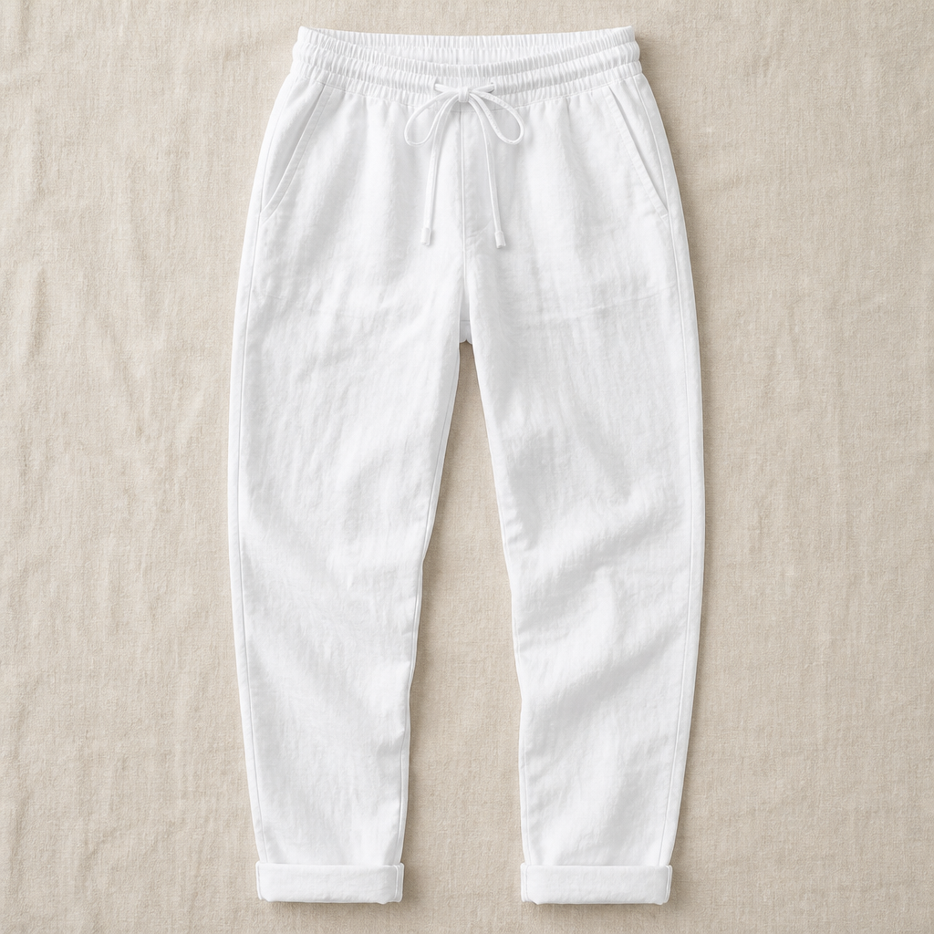 LuxeraSilk™ – Relaxed Cotton-Linen Drawstring Pants with Elastic Waist