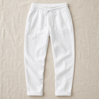LuxeraSilk™ – Relaxed Cotton-Linen Drawstring Pants with Elastic Waist