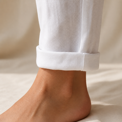 LuxeraSilk™ – Relaxed Cotton-Linen Drawstring Pants with Elastic Waist