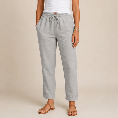 LuxeraSilk™ – Relaxed Cotton-Linen Drawstring Pants with Elastic Waist