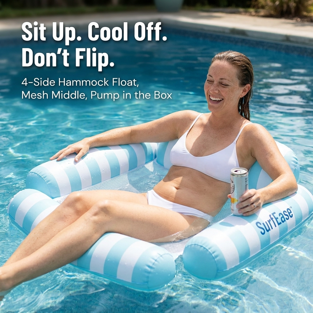 SurfEase™ 4-Side Lounge Float — Sit Upright, Lay Flat, Stay Cool All Afternoon