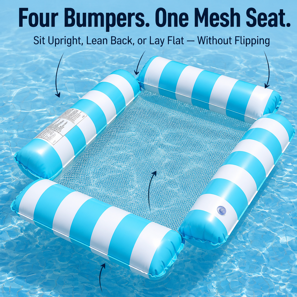 SurfEase™ 4-Side Lounge Float — Sit Upright, Lay Flat, Stay Cool All Afternoon