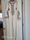 Handmade Embroidered Ivory Kaftan Women's Long Sleeve Middle Eastern Dress